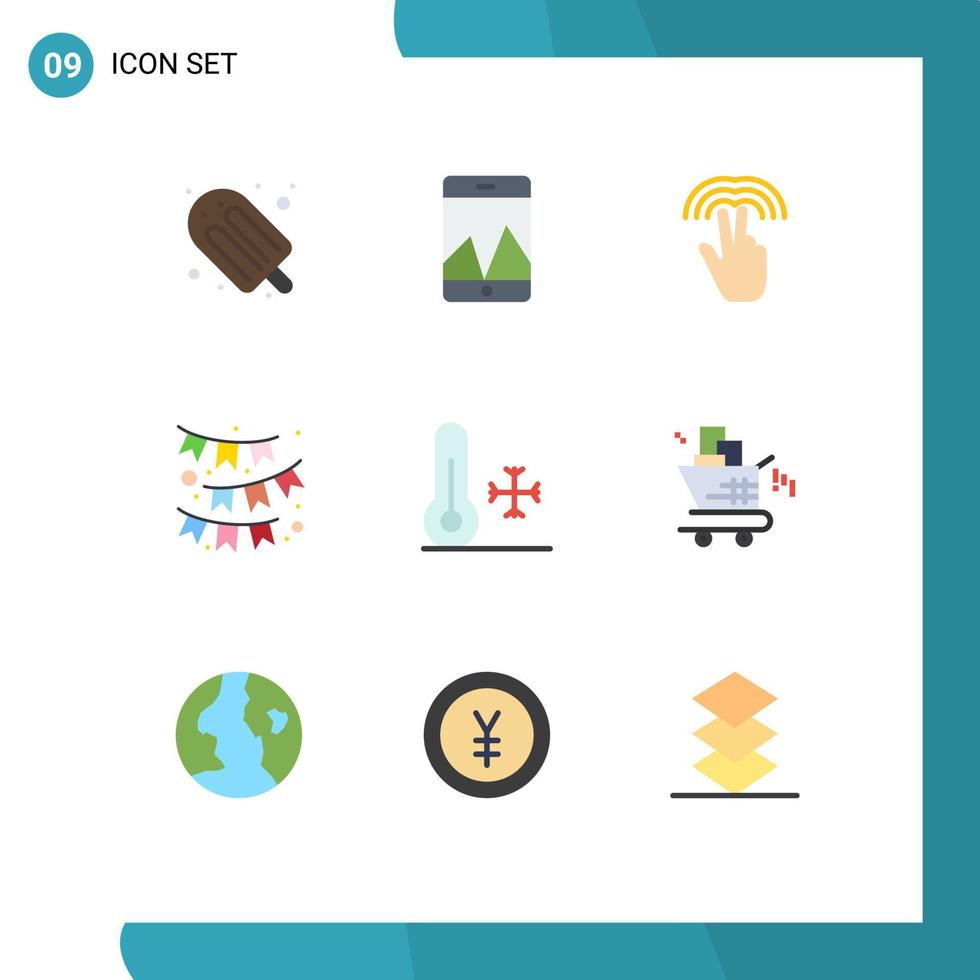 9 Flat Color concept for Websites Mobile and Apps thermometer nature gestures ribbon flag Editable Vector Design Elements