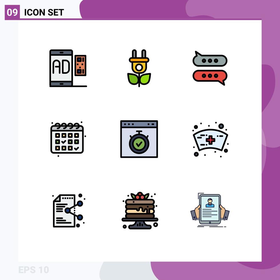 Pictogram Set of 9 Simple Filledline Flat Colors of page browser bubble date gym Editable Vector Design Elements