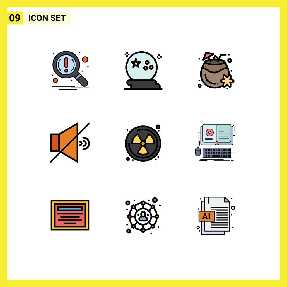 Universal Icon Symbols Group of 9 Modern Filledline Flat Colors of radioactive volume scary speaker summer Editable Vector Design Elements