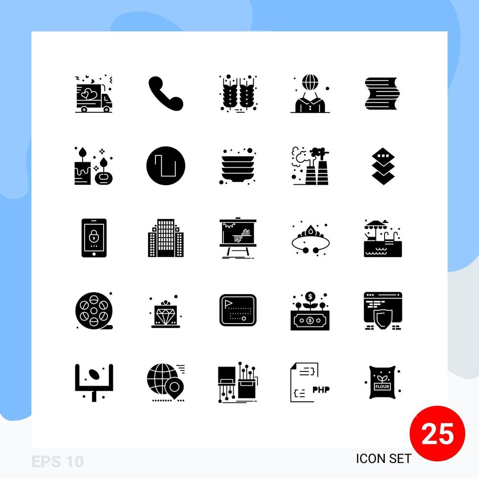 25 Thematic Vector Solid Glyphs and Editable Symbols of education person grain management human Editable Vector Design Elements