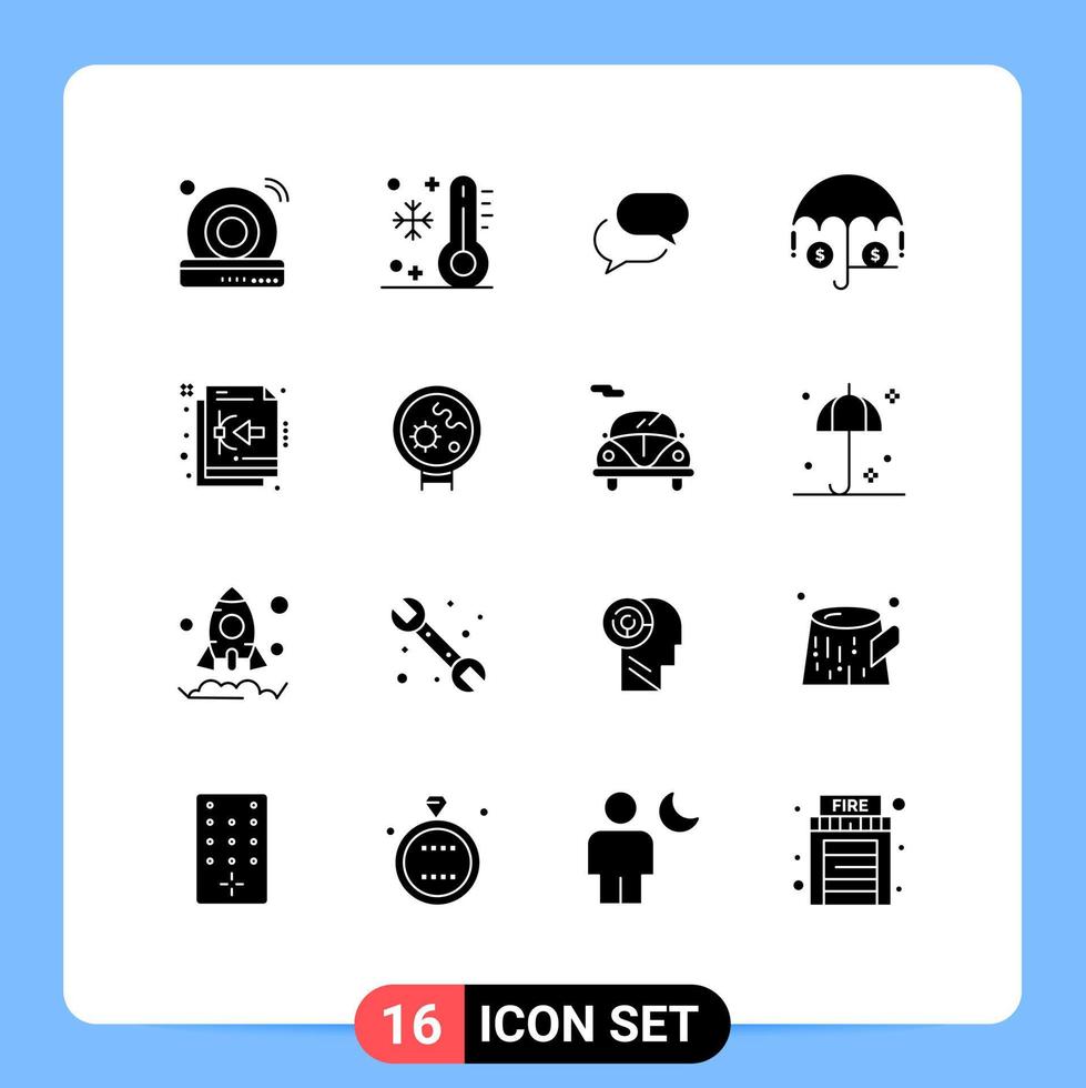 16 User Interface Solid Glyph Pack of modern Signs and Symbols of design investment vacation insurance mail Editable Vector Design Elements