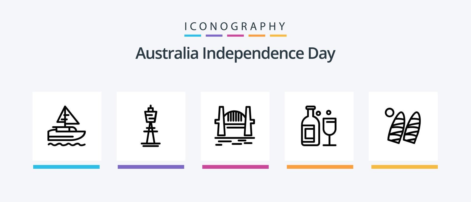 Australia Independence Day Line 5 Icon Pack Including location. flag. australian. country. travel. Creative Icons Design vector