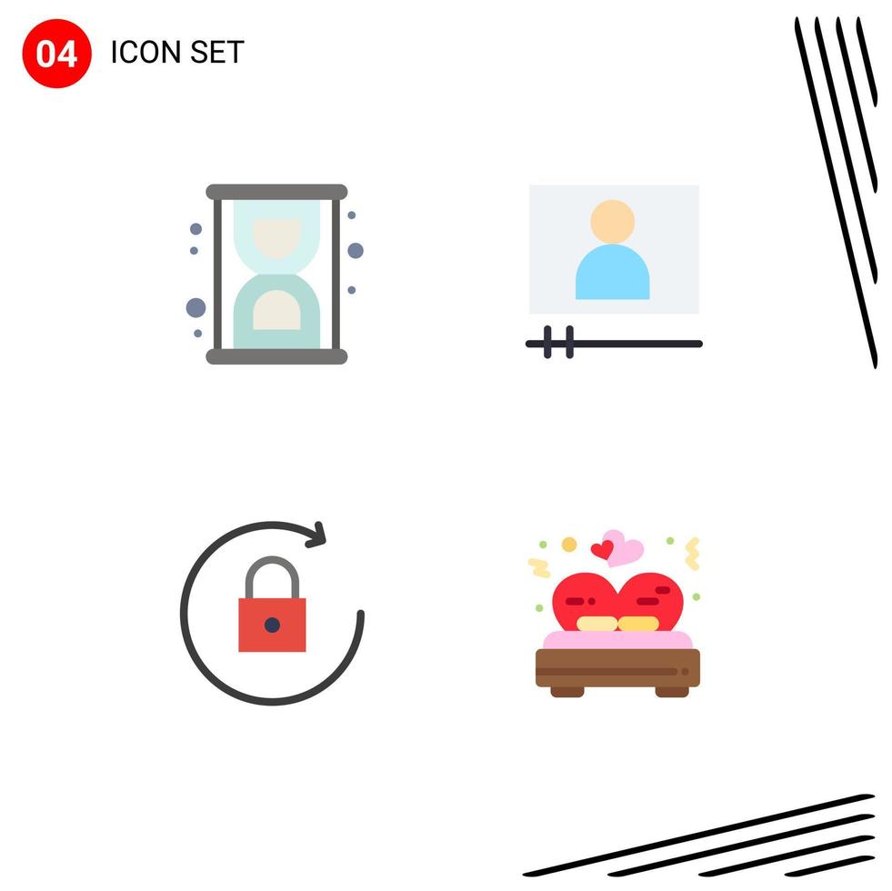 4 Flat Icon concept for Websites Mobile and Apps hourglass bed video arrow valentine Editable Vector Design Elements