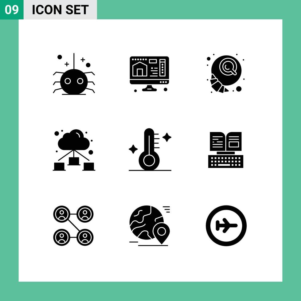 Set of 9 Modern UI Icons Symbols Signs for weather temperature coffee medical network Editable Vector Design Elements