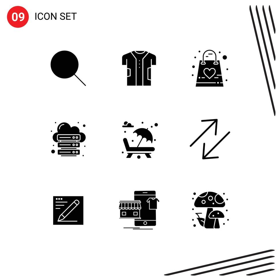 Universal Icon Symbols Group of 9 Modern Solid Glyphs of server hosting fabric database kid Editable Vector Design Elements