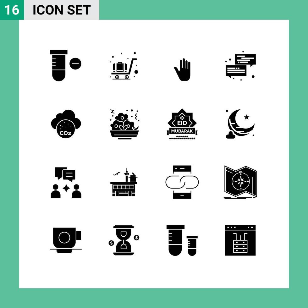 Pictogram Set of 16 Simple Solid Glyphs of co air hand chat dialogue Editable Vector Design Elements