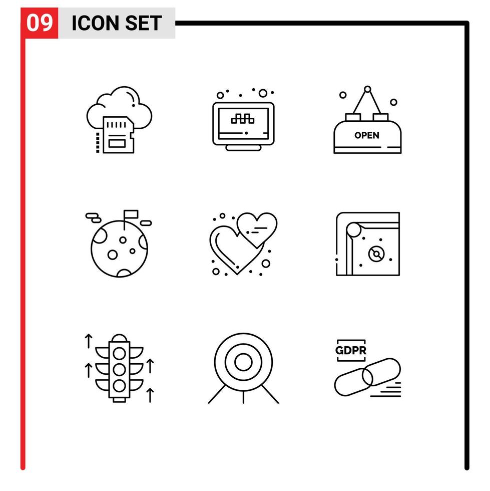 9 Outline concept for Websites Mobile and Apps space gas booking planet meal Editable Vector Design Elements