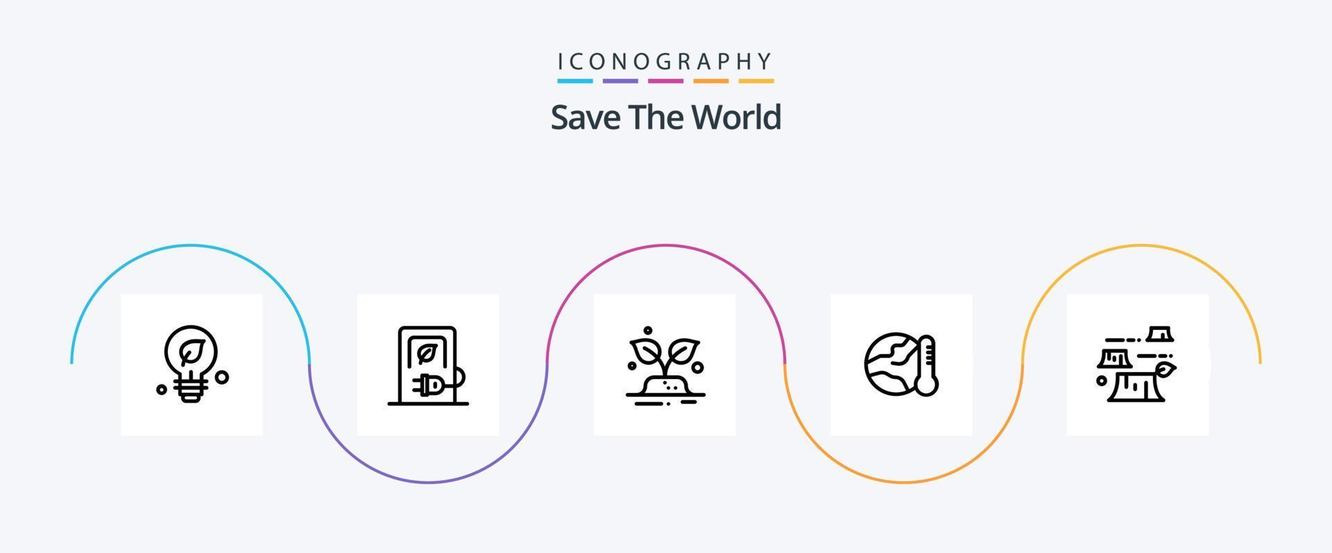 guardar el paquete de iconos de la línea mundial 5 que incluye la temperatura. global. vehículo. ambiente. ahorrar vector