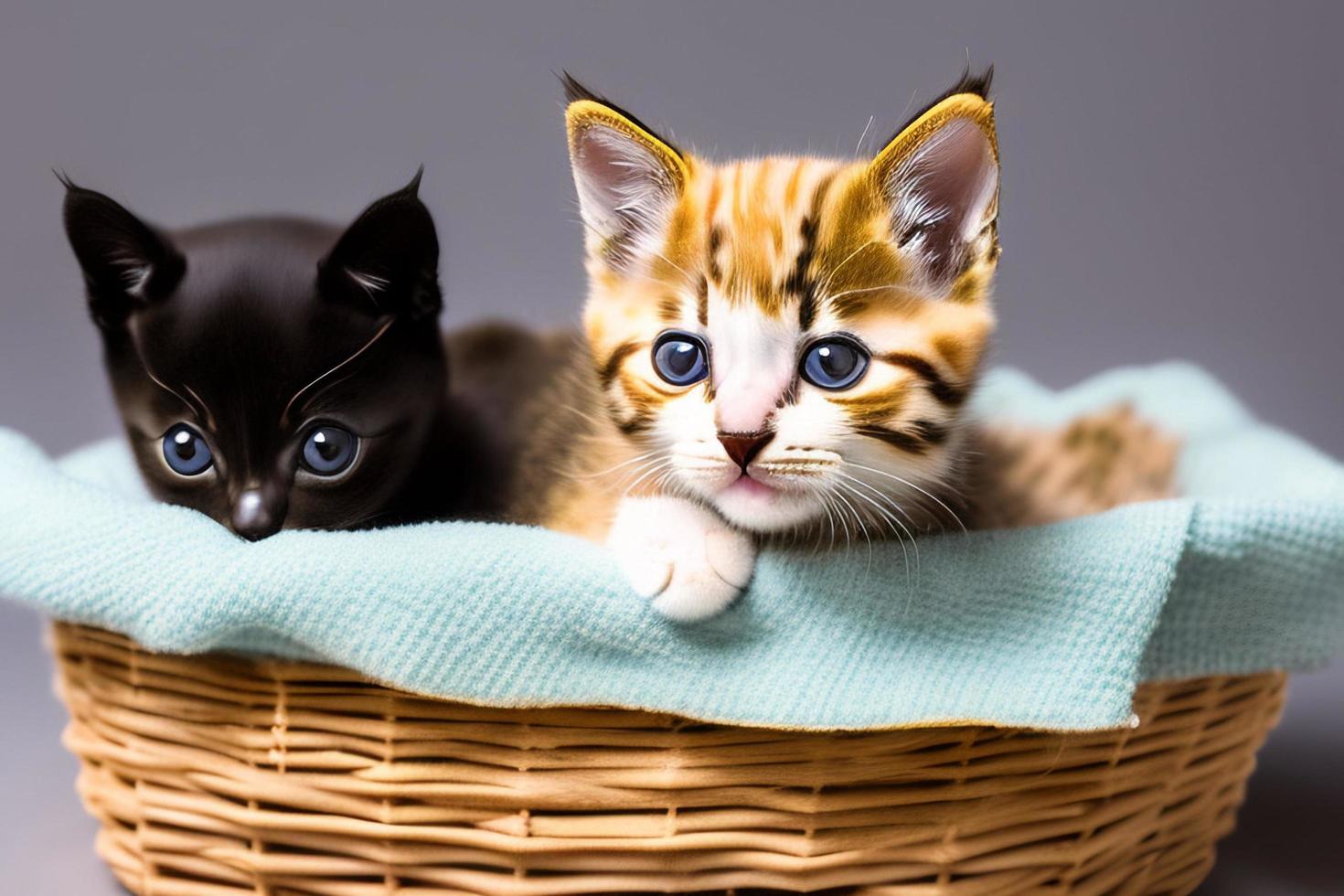 Cute and curious, playful kitten looks around. Close-up. photo