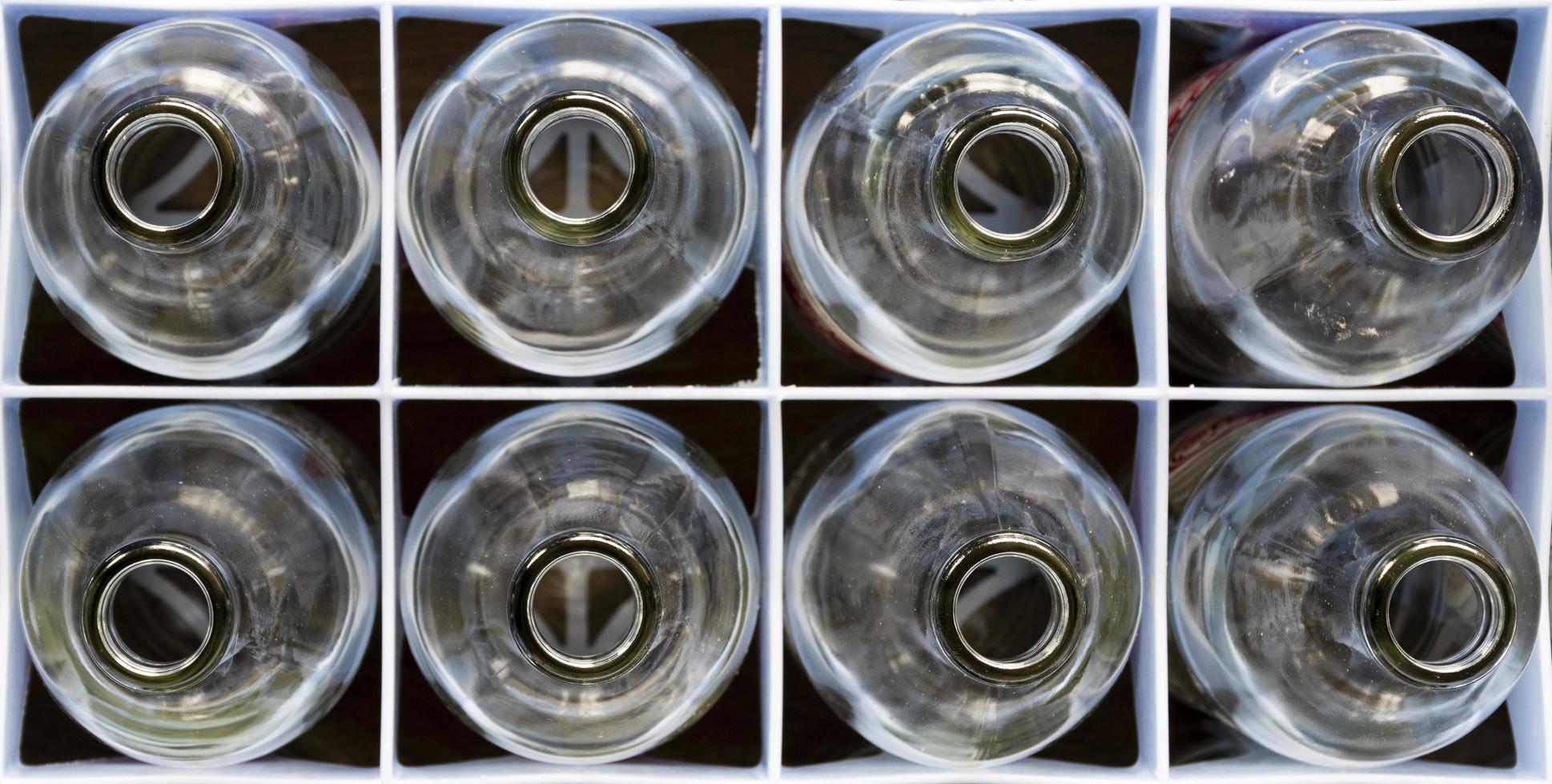 Top view bottle of water in a crate photo