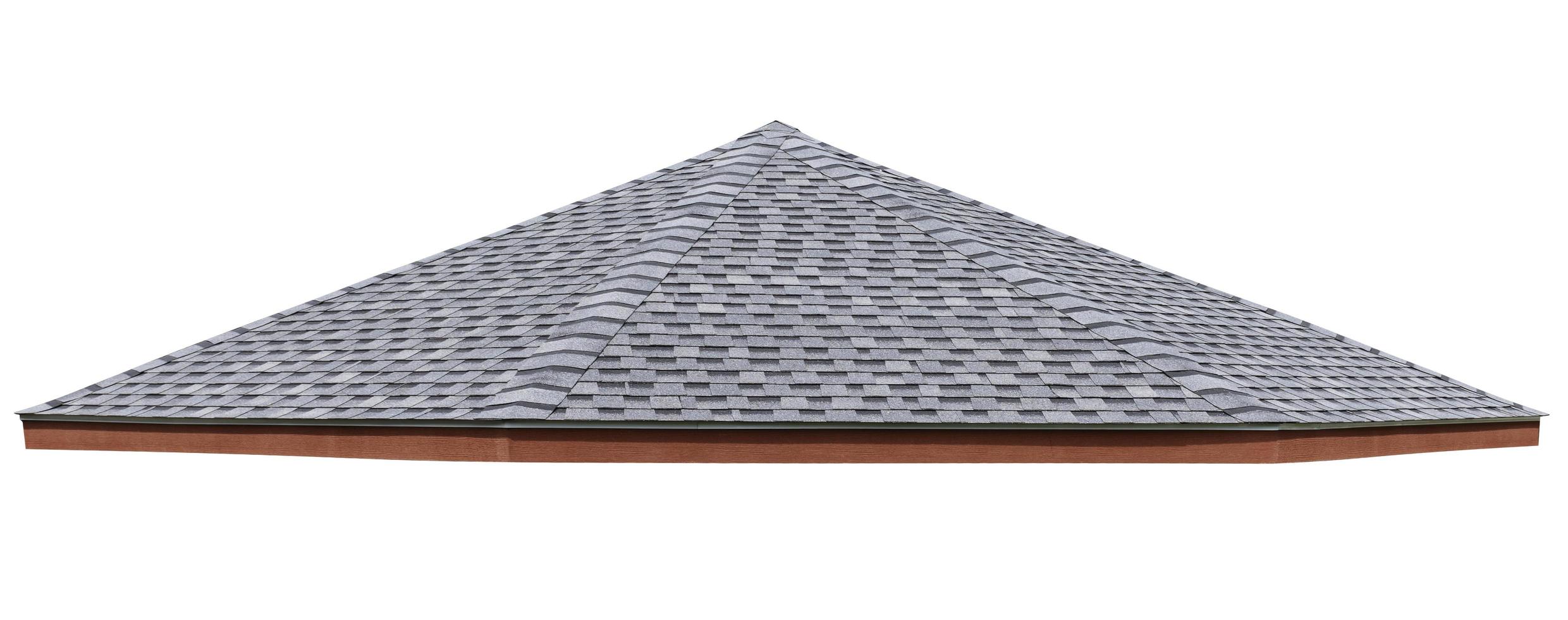 Mockup hip roof gray tile pattern isolated on white background with clipping path photo
