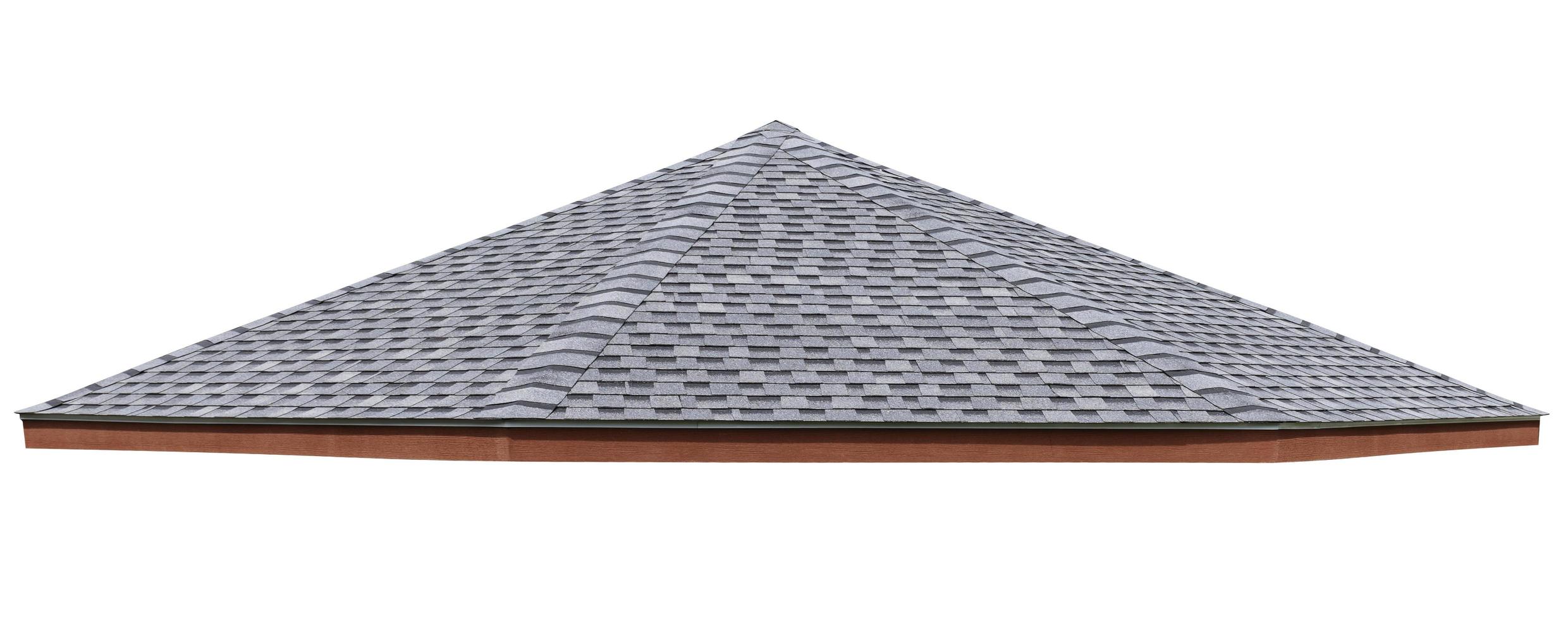 Mockup hip roof gray tile pattern isolated on white background with clipping path photo