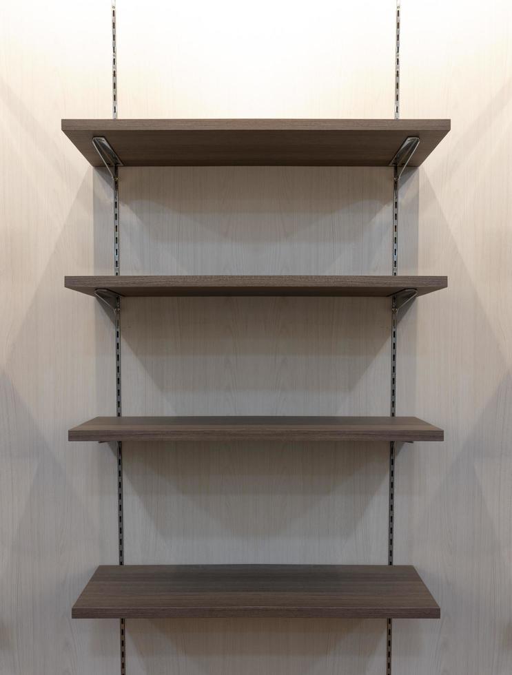 Mock up empty wood grain shelf photo