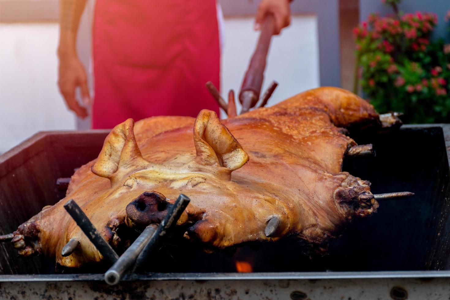 barbecued suckling pig or Roasted suckling pig photo