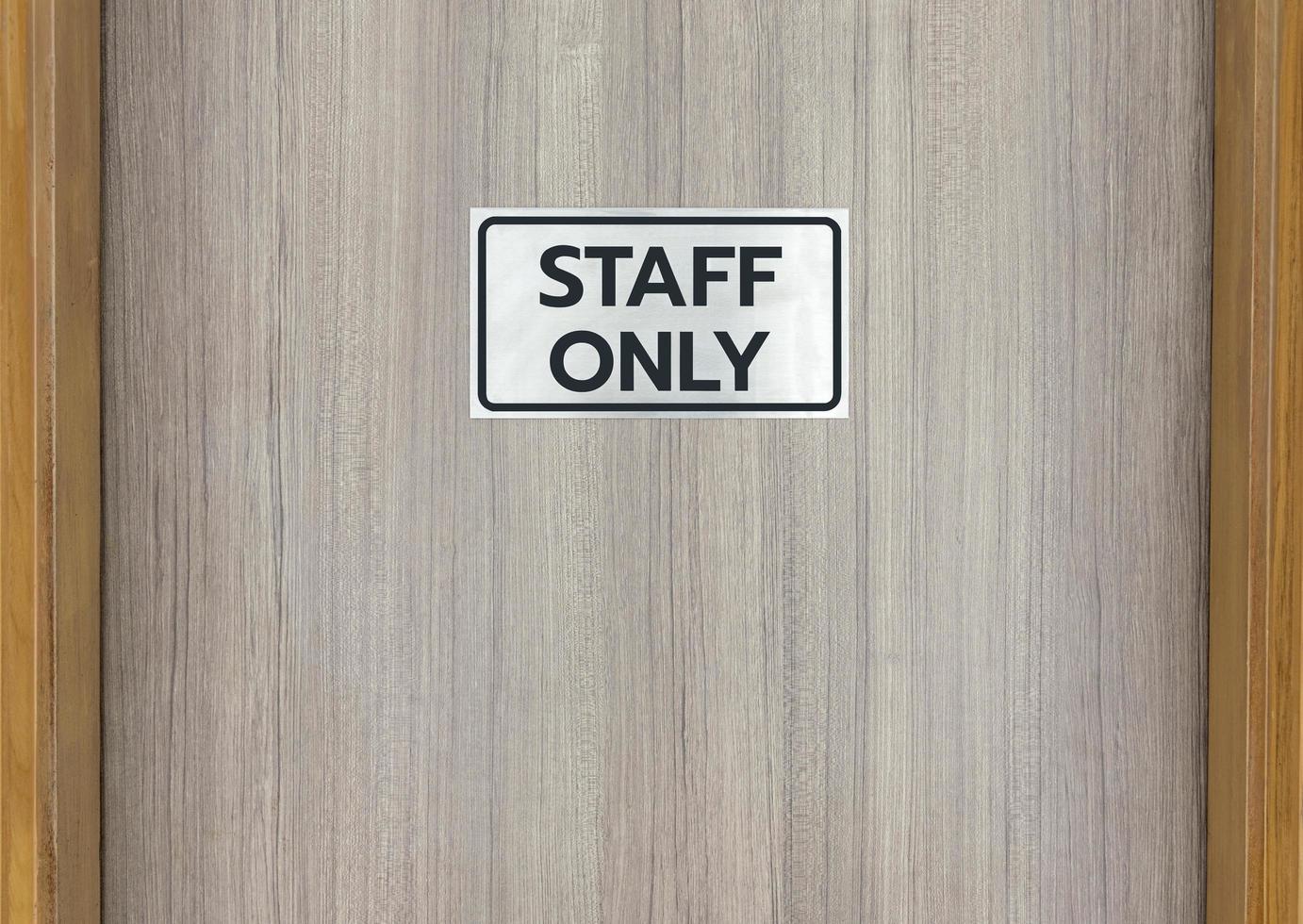 Warning sign in front of the door with a message for staff only photo