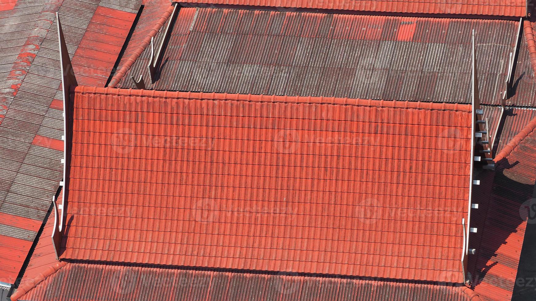 Roof tiles and made from ceramic and metal material and top view angle. photo