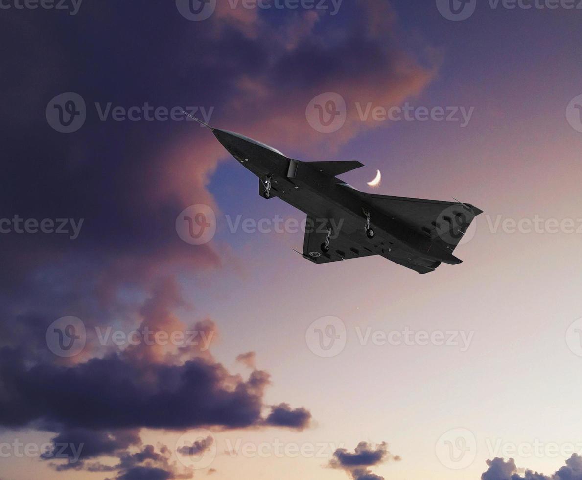 Bayraktar Kizilelma unmanned fighter jet gliding through the white clouds. photo