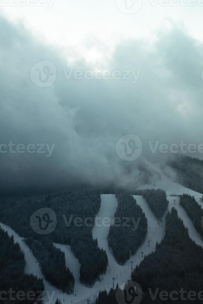 Ski resort at Carpathian mountains landscape photo