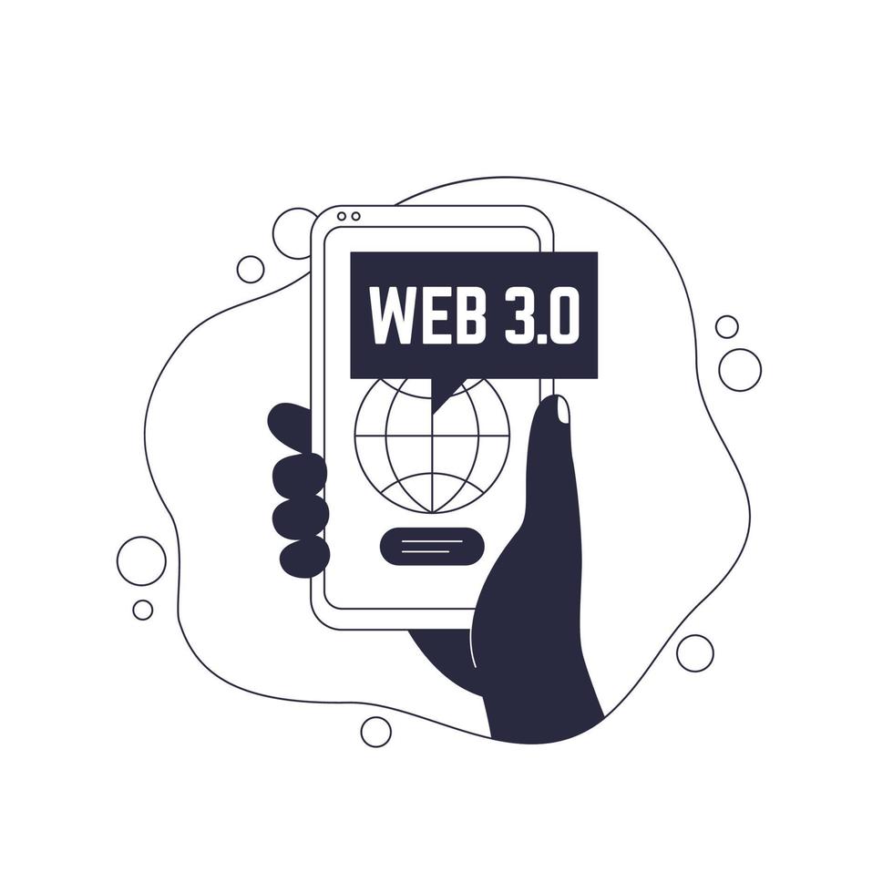 ilustración de vector de internet web 3.0 con un teléfono en la mano