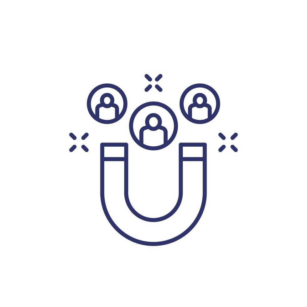 customer retention, attraction line icon with magnet vector
