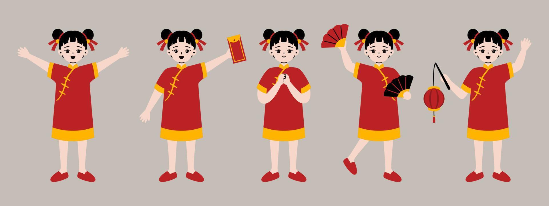 chinese kid cartoon character illustration vector