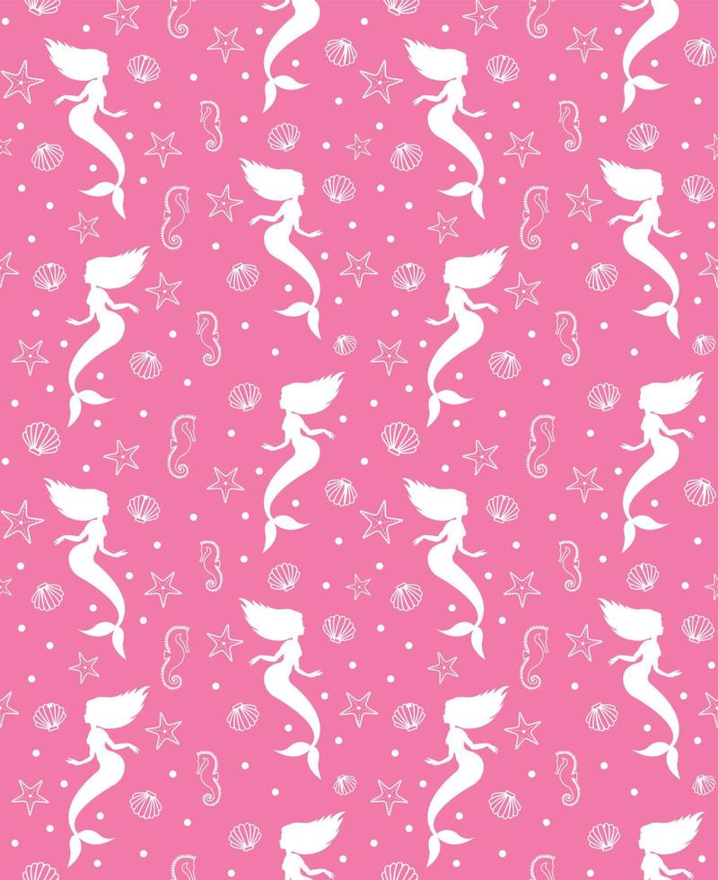Vector seamless pattern of mermaid silhouette