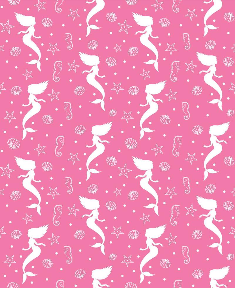 Vector seamless pattern of mermaid silhouette