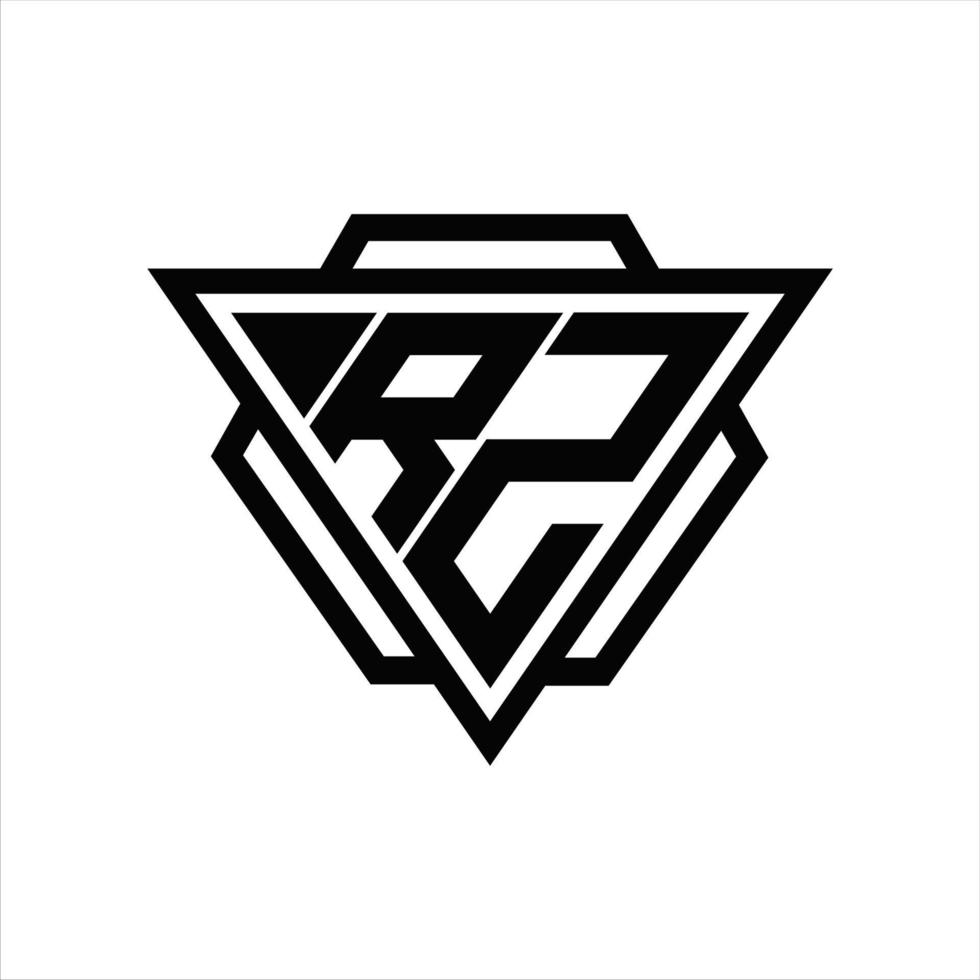 monograma del logotipo rz con plantilla de triángulo y hexágono vector