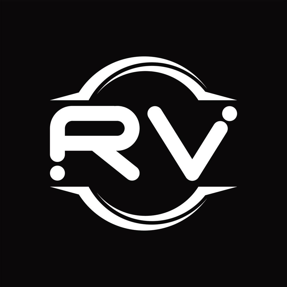 monograma de logotipo rv con plantilla de diseño de forma de corte redondeado circular vector