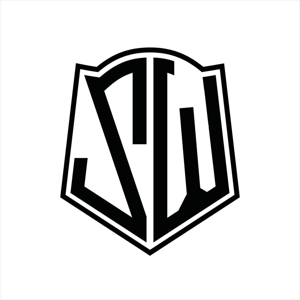 monograma del logotipo zw con plantilla de diseño de esquema de forma de escudo vector