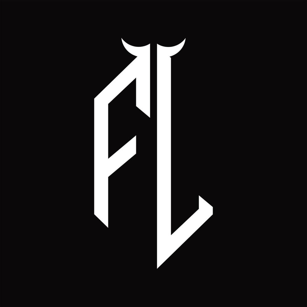 monograma del logotipo de fl con plantilla de diseño en blanco y negro aislada en forma de cuerno vector