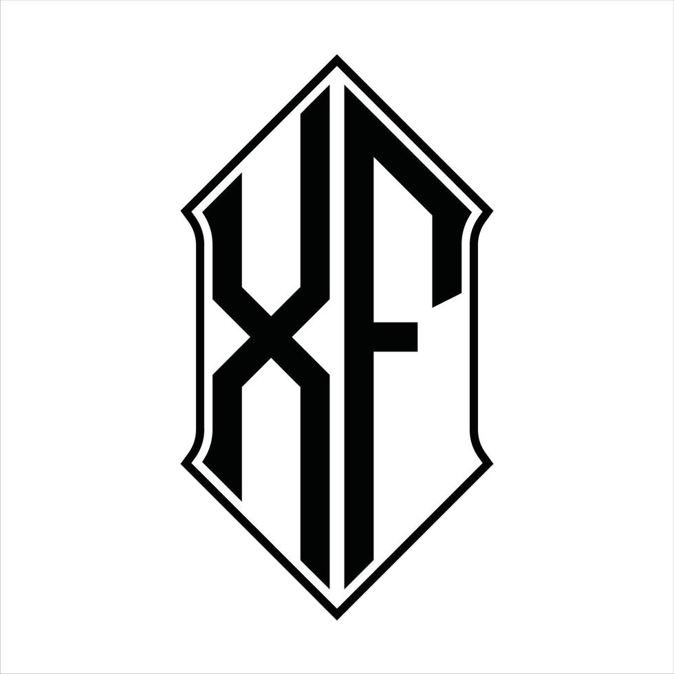 Monograma del logotipo xf con forma de escudo y resumen de icono de vector de plantilla de diseño de contorno