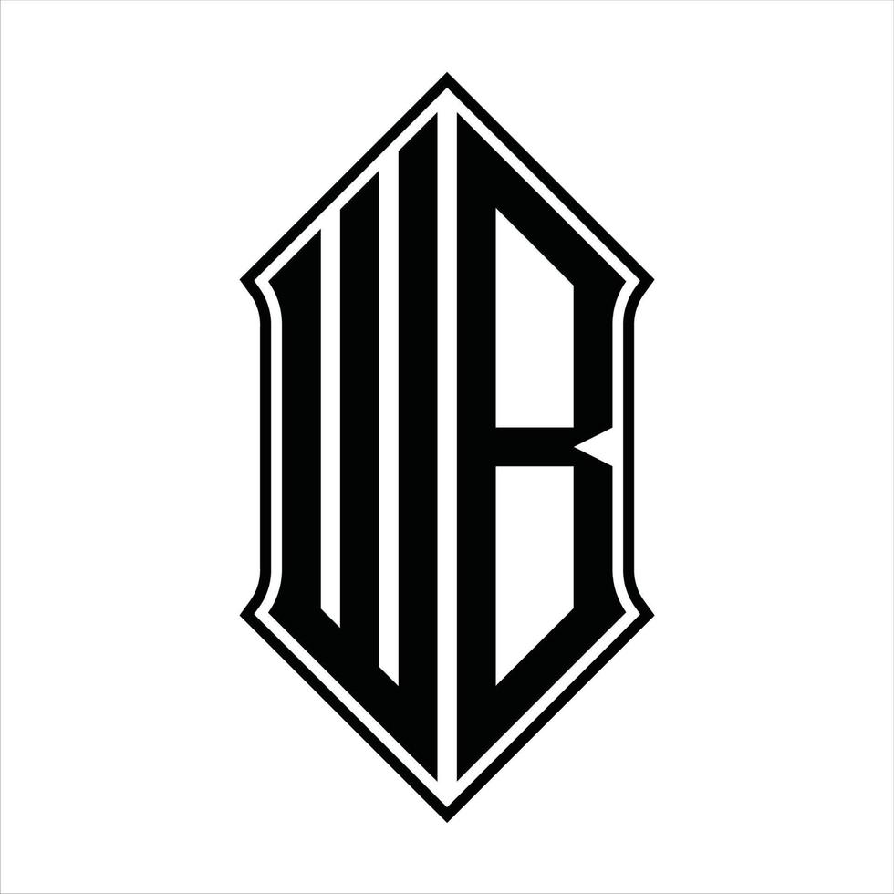 Monograma del logotipo de wb con forma de escudo y resumen de icono de vector de plantilla de diseño de contorno