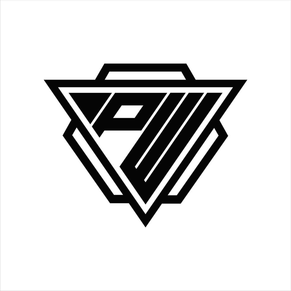 PW Logo monogram with triangle and hexagon template vector