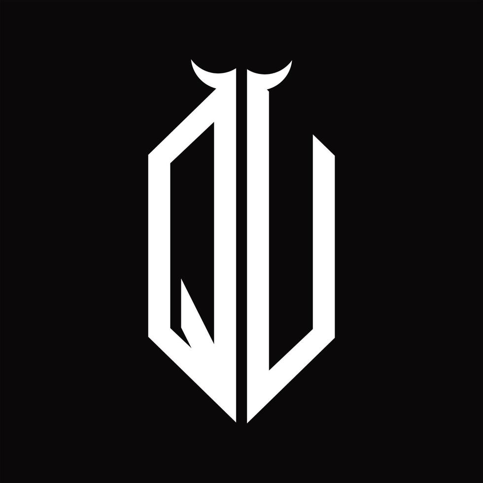 monograma del logotipo qu con plantilla de diseño en blanco y negro aislada en forma de cuerno vector