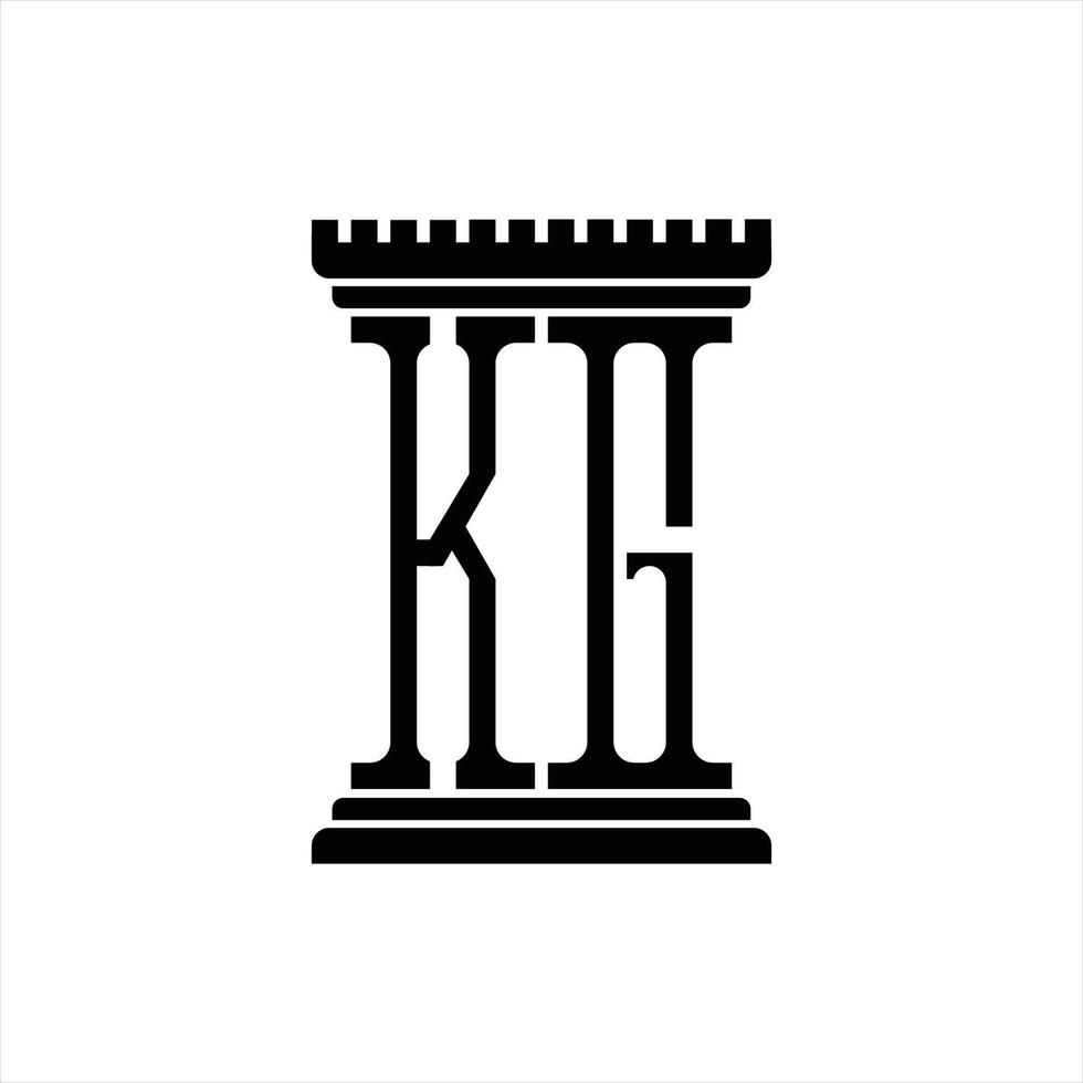 monograma de logotipo kg con plantilla de diseño de forma de pilar vector