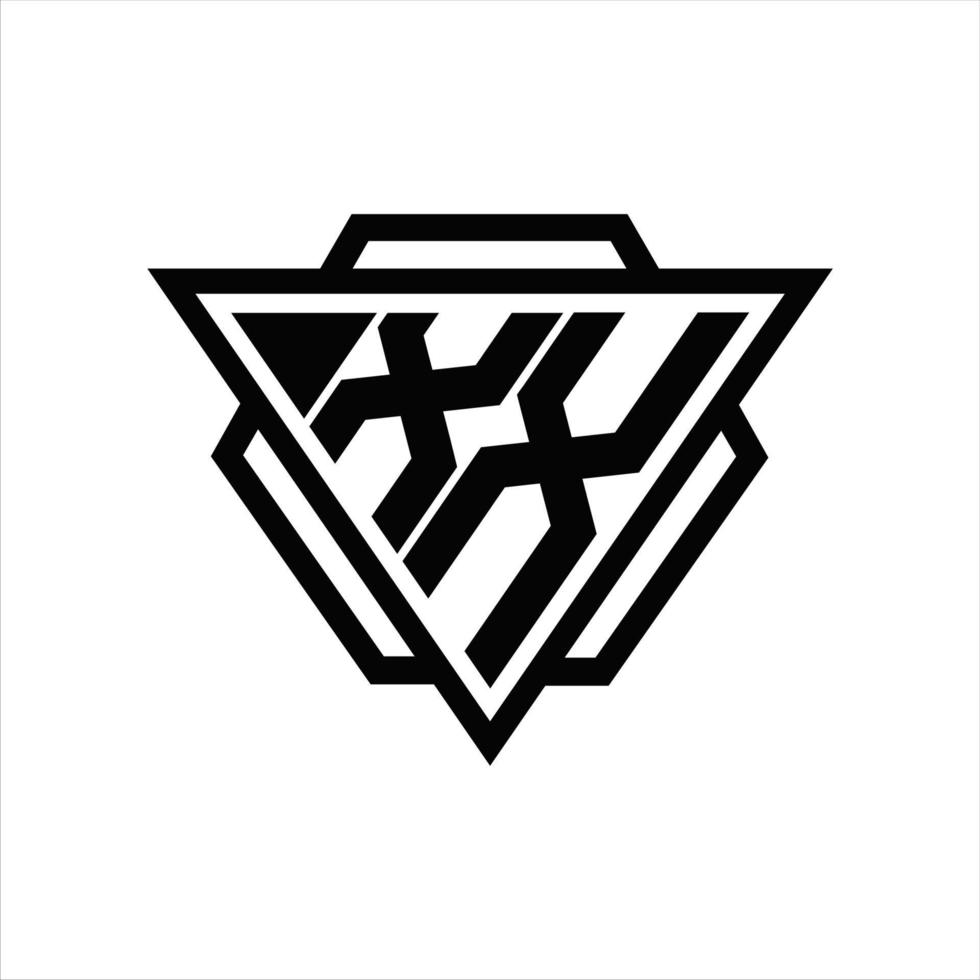 monograma del logotipo xx con plantilla de triángulo y hexágono vector