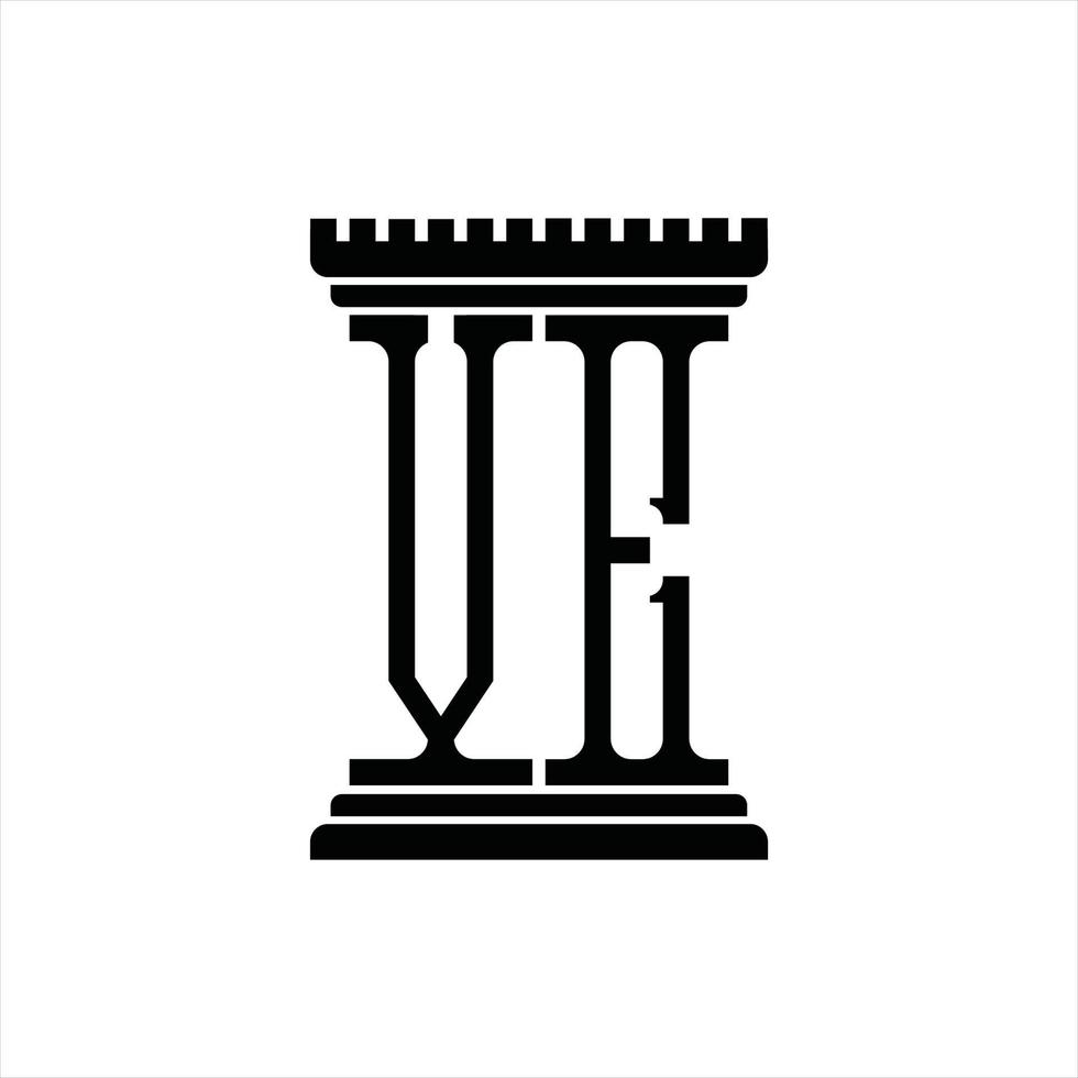 VE Logo monogram with pillar shape design template vector