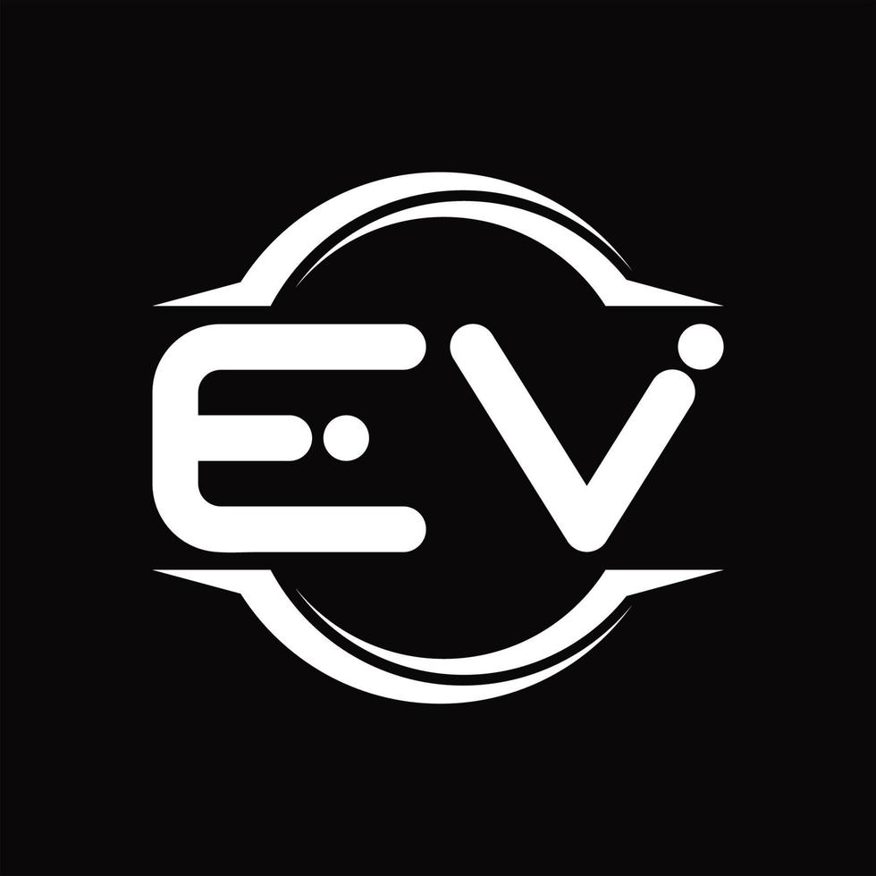 EV Logo monogram with circle rounded slice shape design template vector