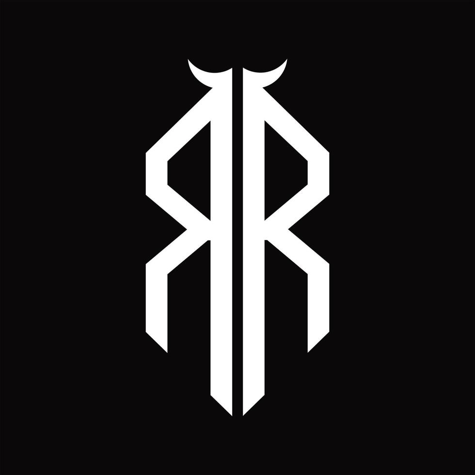 monograma del logotipo rr con plantilla de diseño en blanco y negro aislada en forma de cuerno vector