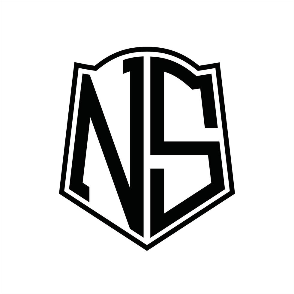 NS Logo monogram with shield shape outline design template vector