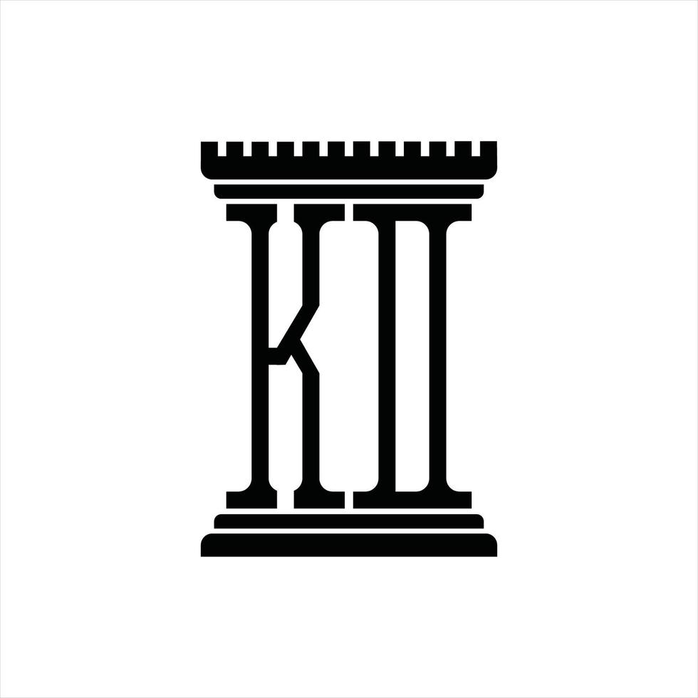 monograma de logotipo kd con plantilla de diseño de forma de pilar vector