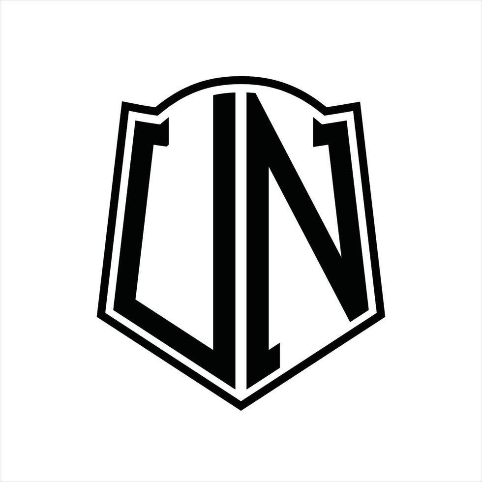 monograma del logotipo de la onu con plantilla de diseño de esquema de forma de escudo vector