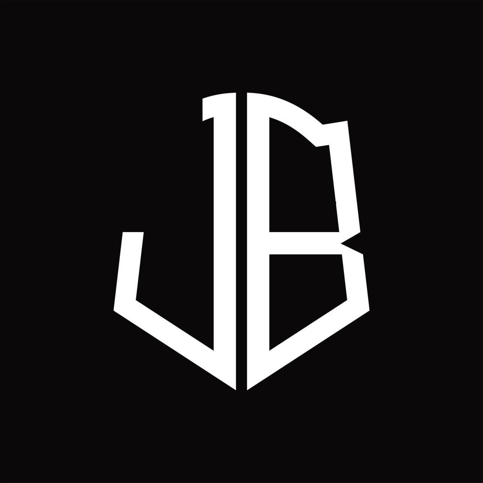 Monograma del logotipo jb con plantilla de diseño de cinta en forma de escudo vector