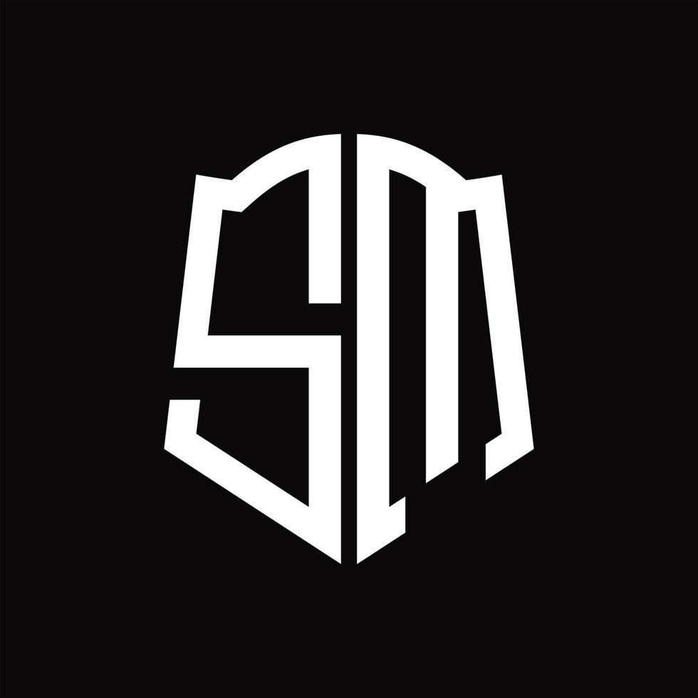 monograma de logotipo sm con plantilla de diseño de cinta en forma de escudo vector