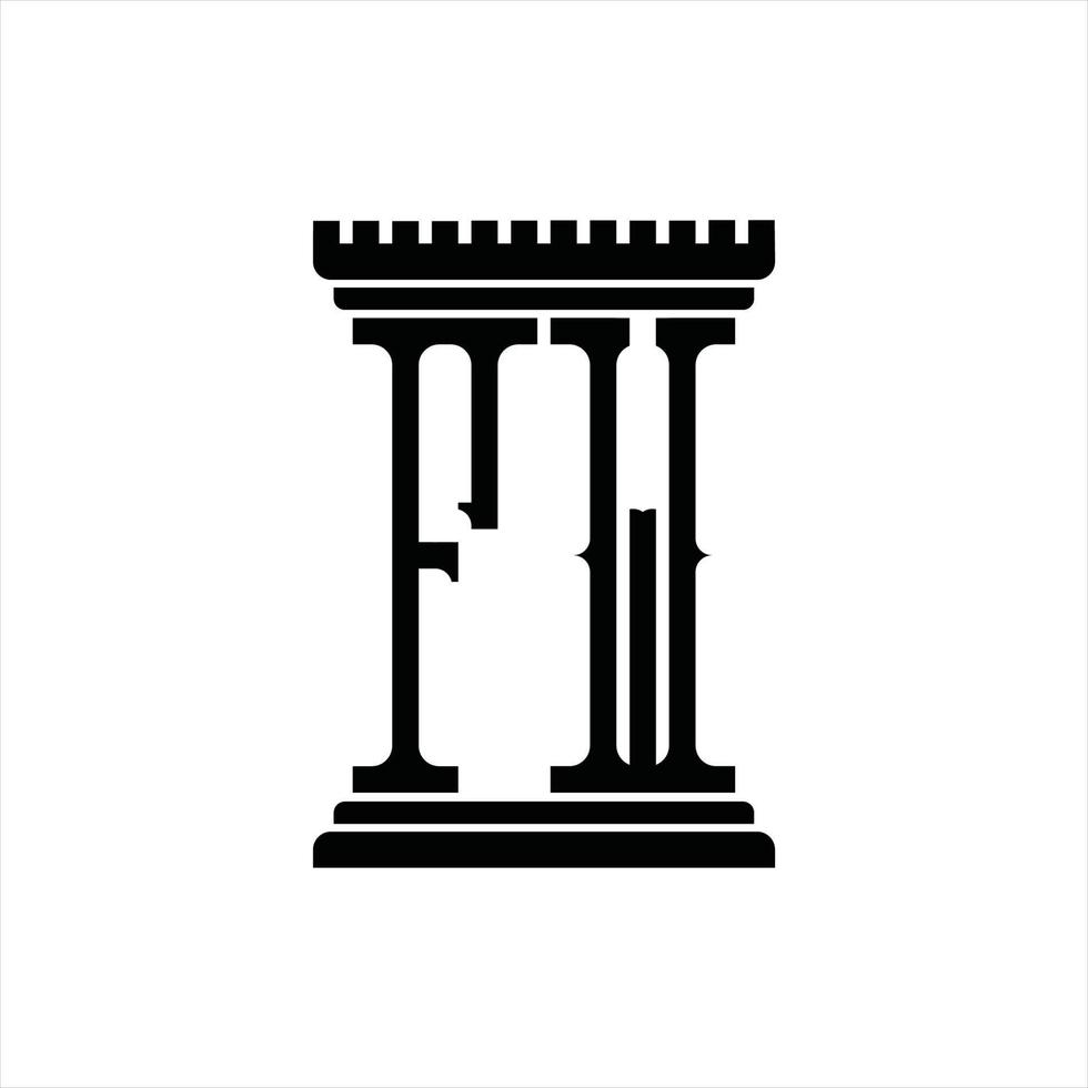 FW Logo monogram with pillar shape design template vector