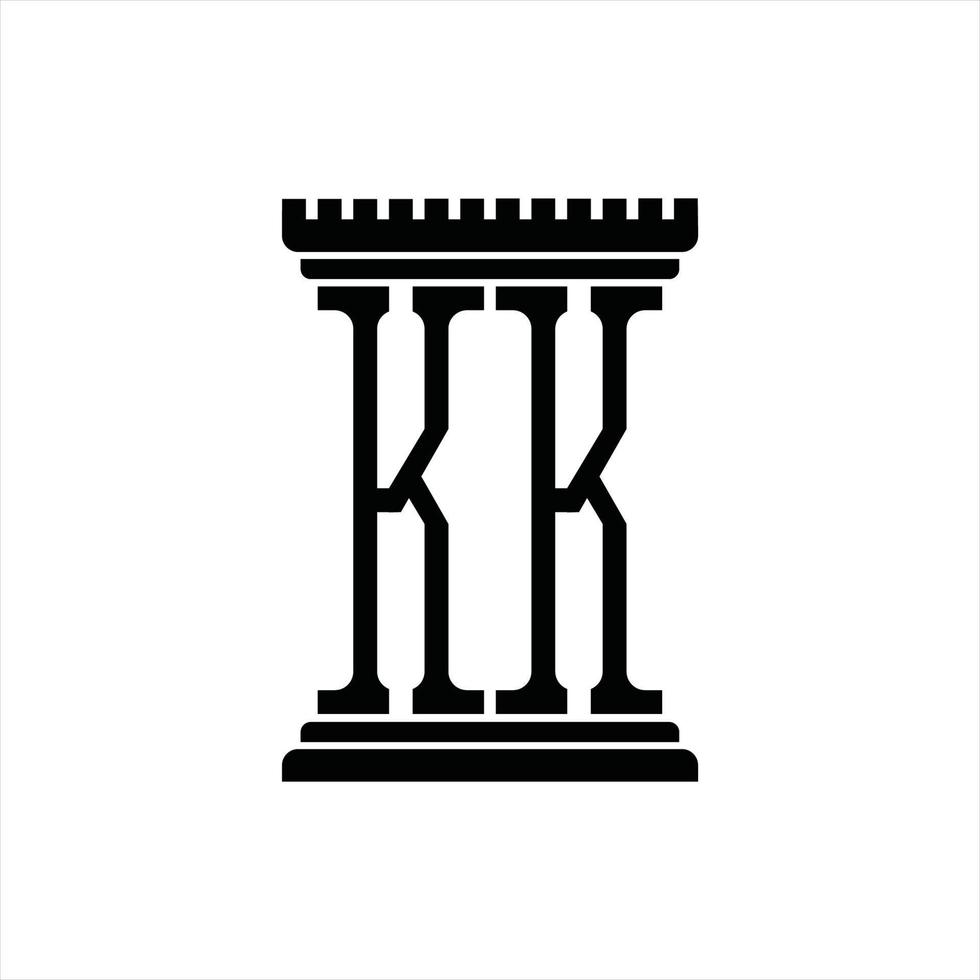 KK Logo monogram with pillar shape design template vector