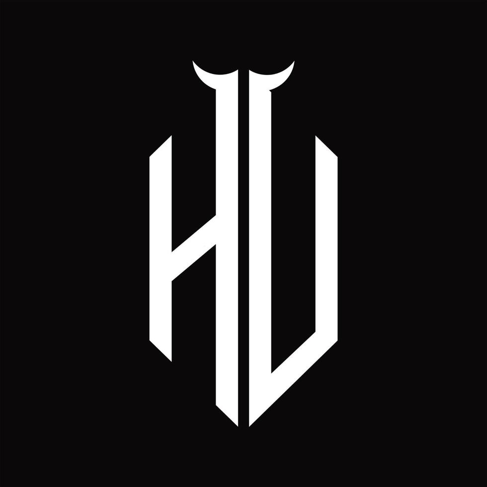 monograma del logotipo de hu con plantilla de diseño en blanco y negro aislada en forma de cuerno vector