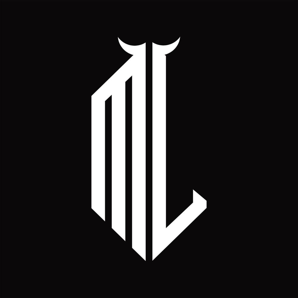 ML Logo monogram with horn shape isolated black and white design template vector