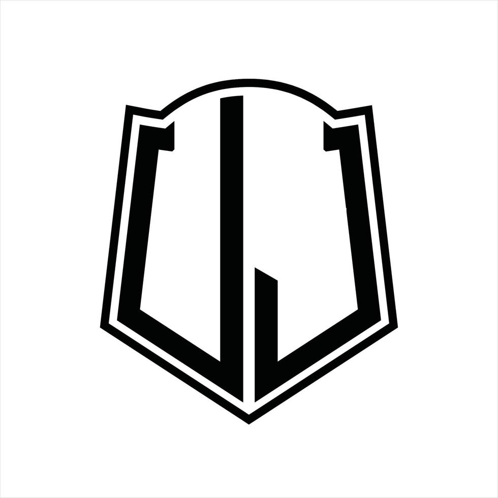 UJ Logo monogram with shield shape outline design template vector